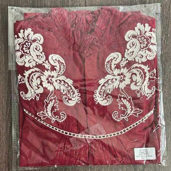 St. Roche Poppy Blouse in Berry and Ivory Embroidery. Size 4. NWT! - Picture 5 of 8